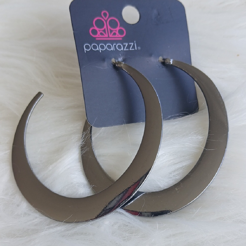Paparazzi Black Metallic Hoops Earrings